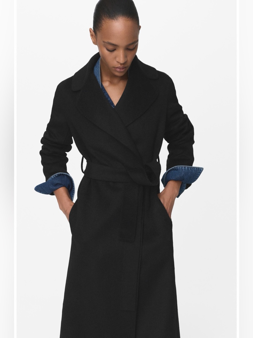 MANGO Wool Blend Wrap Coat Black